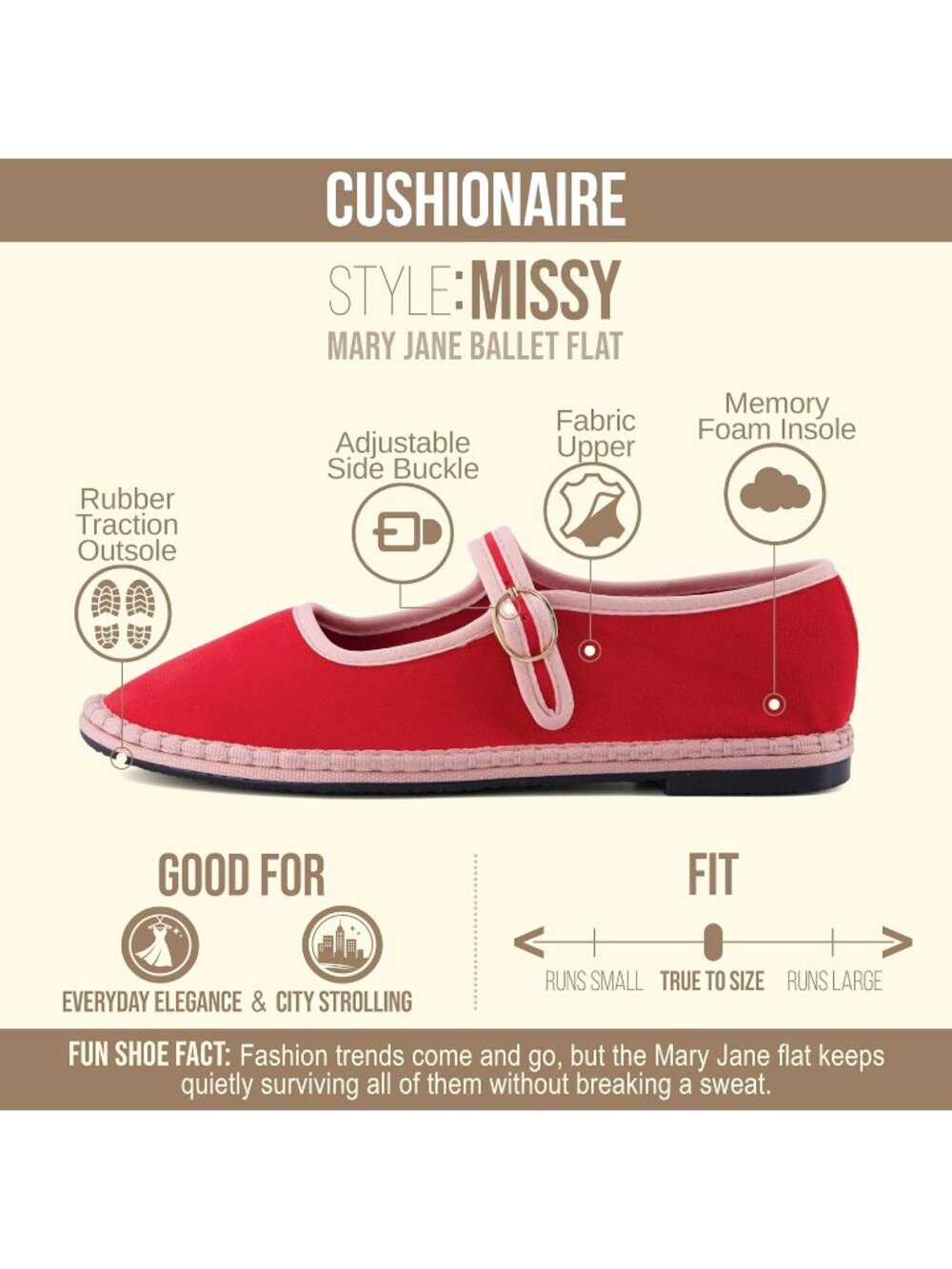 Women's Red Pink Breathable Lightweight Adjustable Buckle Mary Jane Ballet Flat - Picture 4 of 7